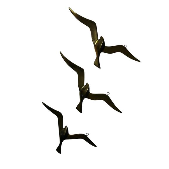 Vintage Brass Flying Seagulls Set of 3 Wall Decor - Picture 3 of 9